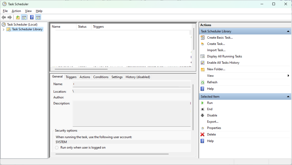 محیط Task Scheduler در ویندوز 11
