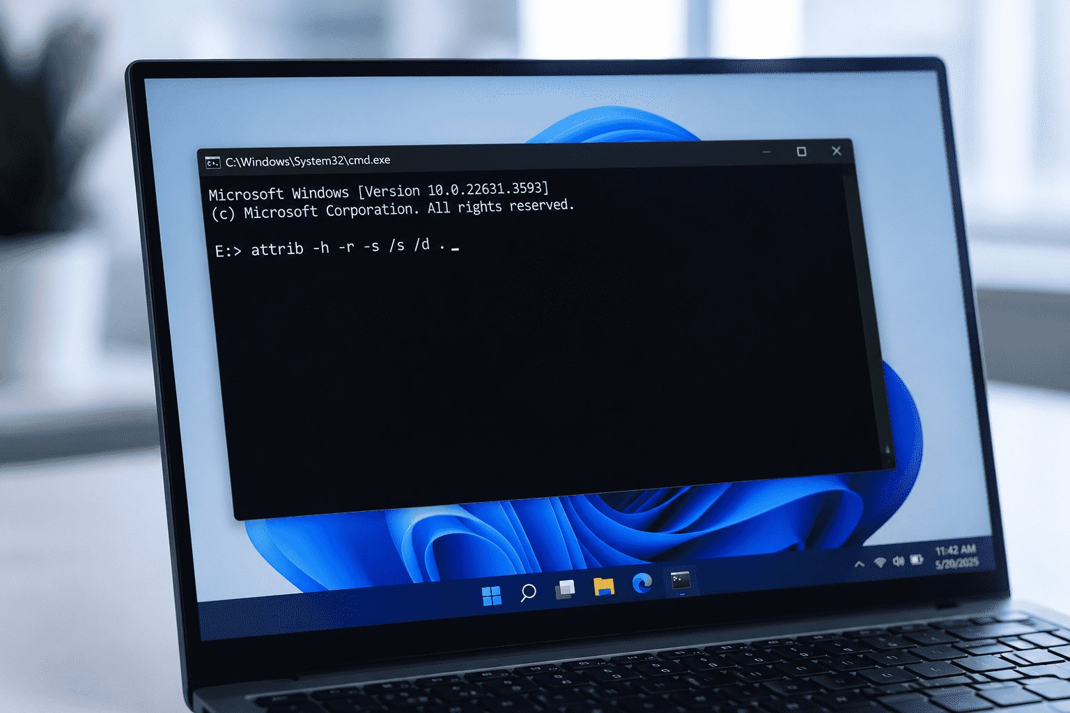 اجرای دستور attrib در محیط خط فرمان ویندوز برای بازیابی فایل‌ها