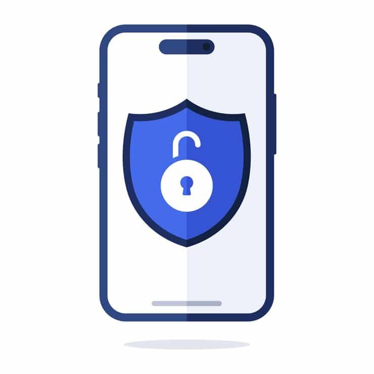 cyber security shield with smart phone