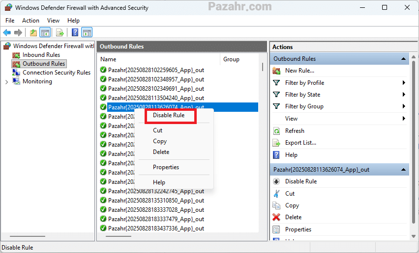 نحوه فعال یا غیرفعال کردن قوانین (Enable/Disable Rules) در فایروال