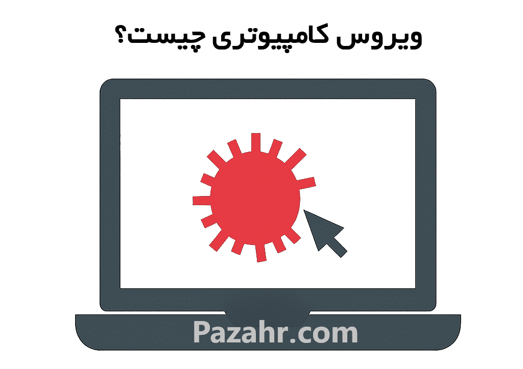 لپ تاپ با نماد ویروس کامپیوتری روی صفحه نمایش